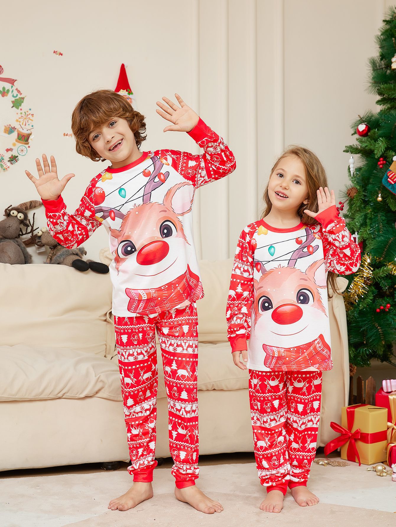 Conjunto-de-pijama-familiar-Natal-Vermelho-Desenhos-Animados-Deer-Print-Adulto-Crian-as-Romper-de-Beb-3