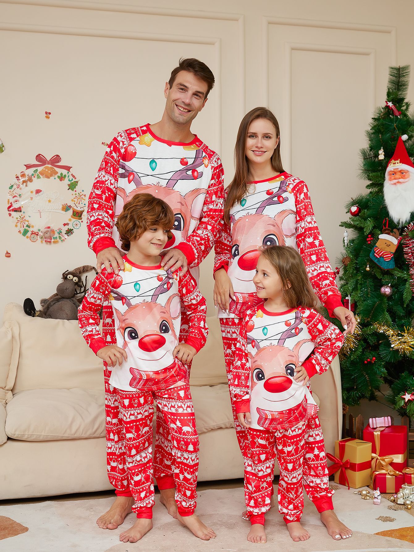 Conjunto-de-pijama-familiar-Natal-Vermelho-Desenhos-Animados-Deer-Print-Adulto-Crian-as-Romper-de-Beb