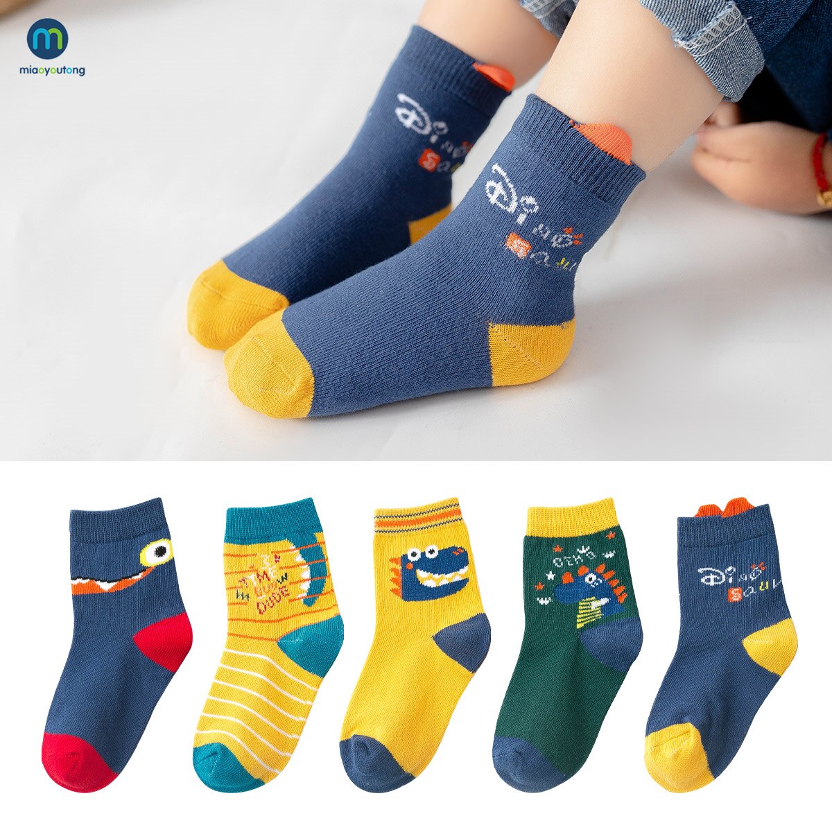 Miaoyoutong-Meias-de-Algod-o-Infantil-Bonitinho-Desenhos-Animados-Dinossauro-Padr-o-Animal-Quente-Beb-Meninos