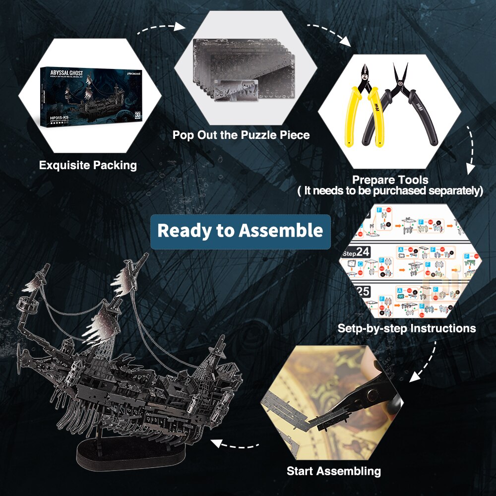 Piececool-3D-Metal-Puzzle-Abissal-Fantasma-Modelo-De-Navio-Pirata-Kits-De-Constru-o-Brinquedos-DIY-5