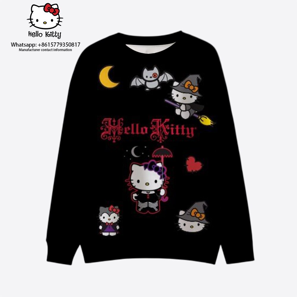 Sanrio-Anime-divertido-Halloween-fantasia-Kuromi-Hello-Kitty-pul-ver-extravagante-Cosplay-fantasia-crewneck-2023-1