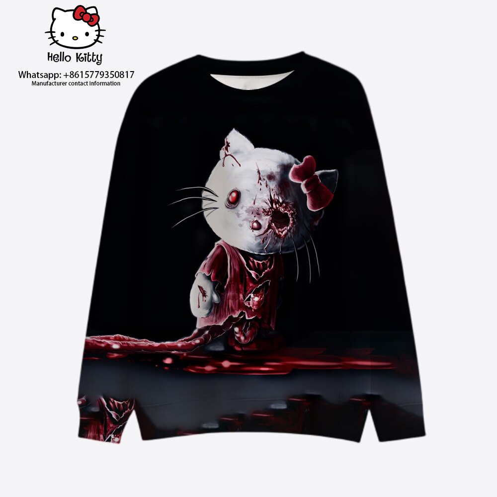 Sanrio-Anime-divertido-Halloween-fantasia-Kuromi-Hello-Kitty-pul-ver-extravagante-Cosplay-fantasia-crewneck-2023-3