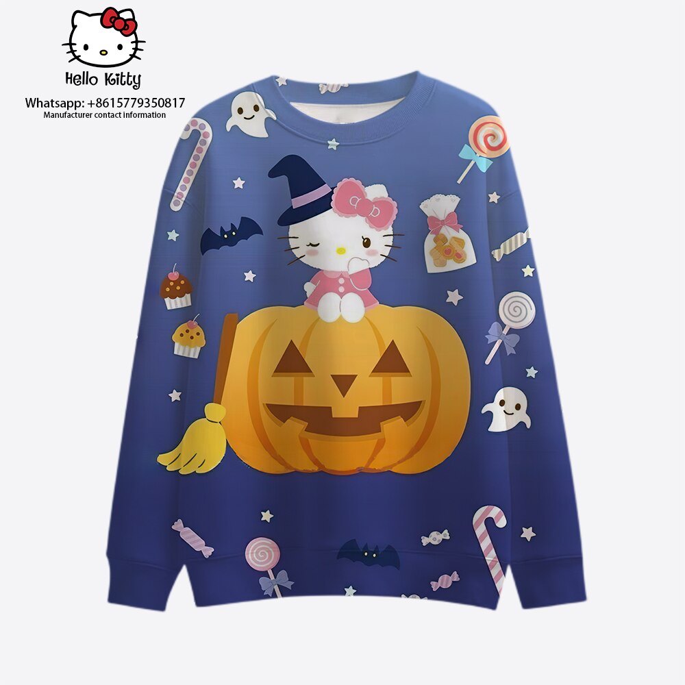 Sanrio-Anime-divertido-Halloween-fantasia-Kuromi-Hello-Kitty-pul-ver-extravagante-Cosplay-fantasia-crewneck-2023-4