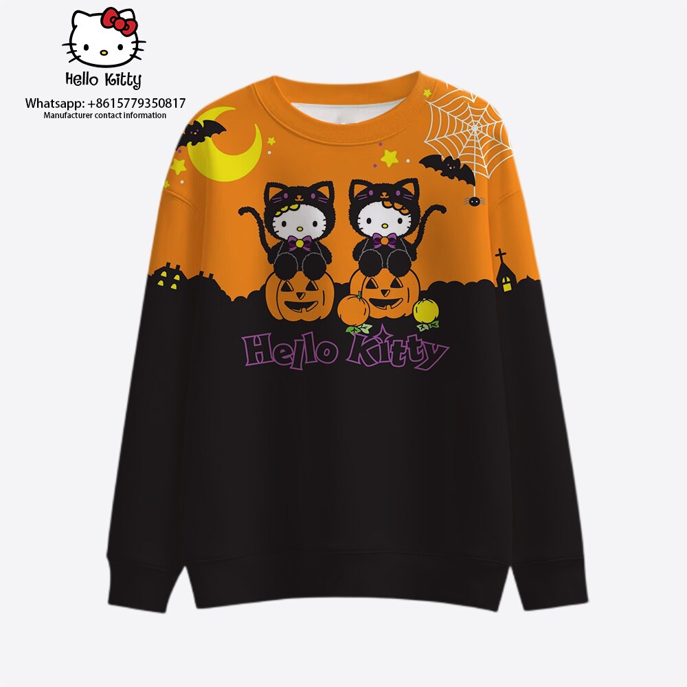 Sanrio-Anime-divertido-Halloween-fantasia-Kuromi-Hello-Kitty-pul-ver-extravagante-Cosplay-fantasia-crewneck-2023