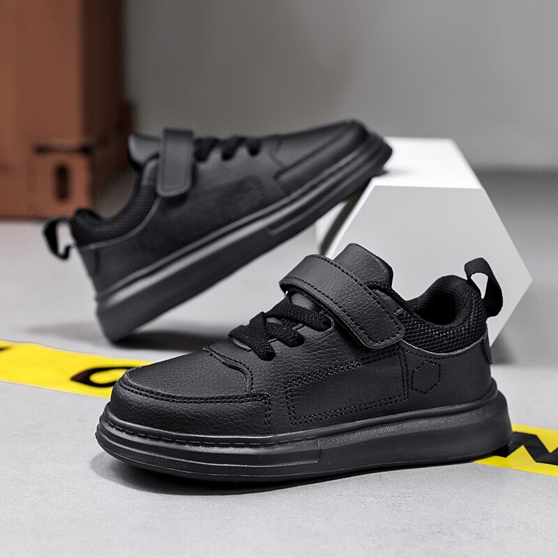 Sapatilhas-esportivas-infantis-de-couro-PU-sapatos-casuais-rasos-t-nis-preto-e-branco-estudantes-escola