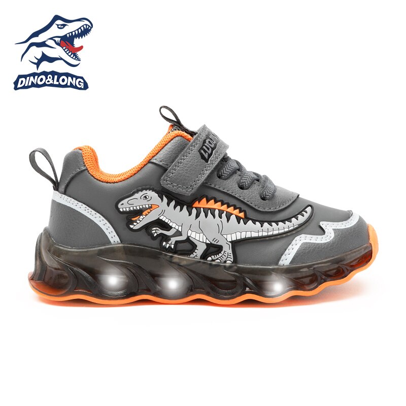 Sapatos-longos-de-couro-para-crian-as-t-nis-esportivos-piscando-para-meninos-dinossauro-LED-Giganotosaurus